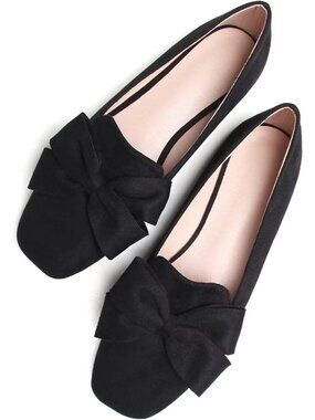 Women's Faux Suede Square Toe Ballet Flats